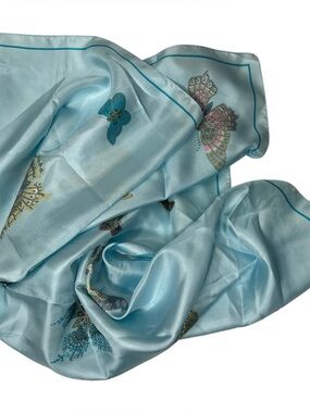GAP Blue Butterfly Print Silk Scarf Lightweight Square Scarf 26x27